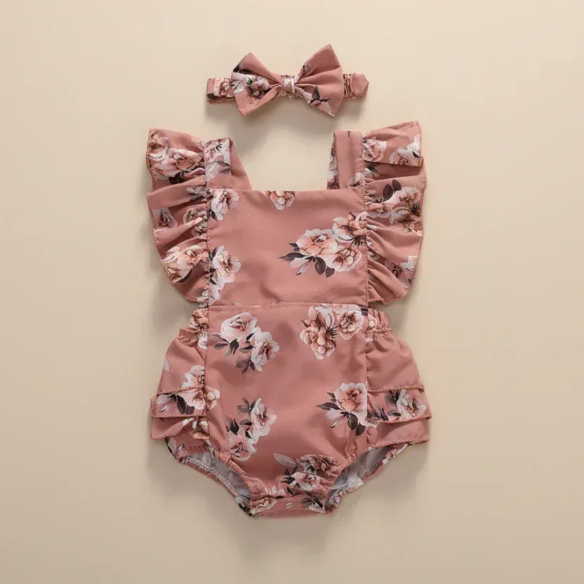 MeadowBloom™ Baby Girl Romper | Vintage Pastoral Style Floral Bodysuit - bebeika