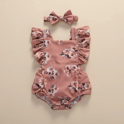 MeadowBloom™ Baby Girl Romper | Vintage Pastoral Style Floral Bodysuit - bebeika