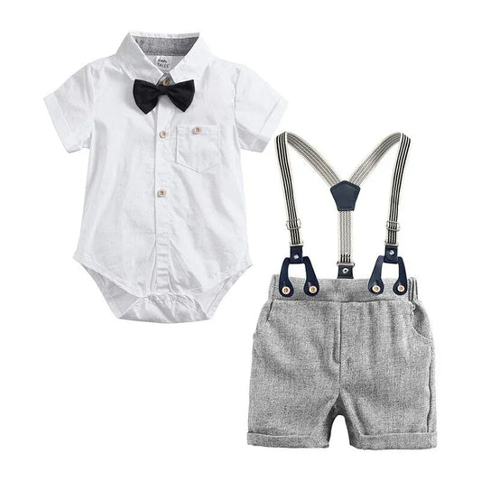 LittleVIP™ Baby Boy Suspender Set | Plaid Bodysuit & Shorts Suit - bebeika