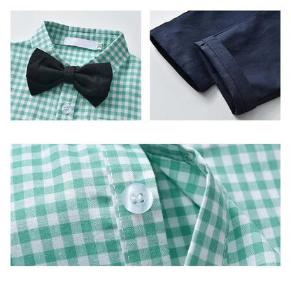 StarGazer™ Boys' 4-Piece Set | Gingham Button-Down & Suspender Trousers - bebeika