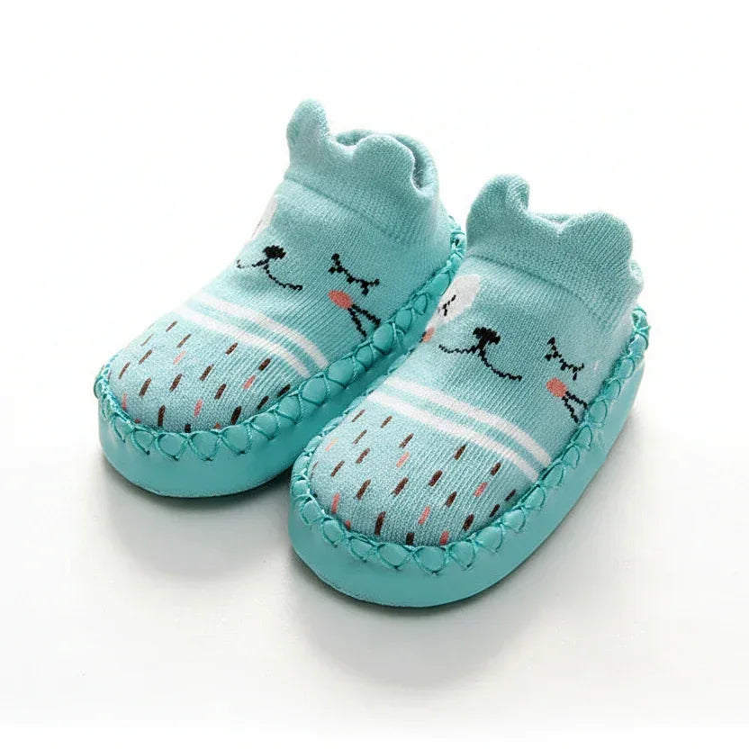 FoxPaws™ Anti-Slip Baby Sock Shoes | Leather-Sole Indoor Walkers - bebeika