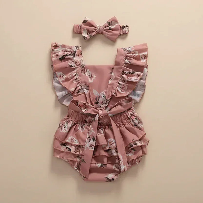 MeadowBloom™ Baby Girl Romper | Vintage Pastoral Style Floral Bodysuit - bebeika