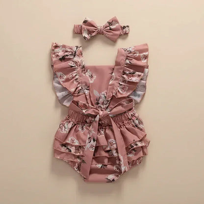 MeadowBloom™ Baby Girl Romper | Vintage Pastoral Style Floral Bodysuit - bebeika