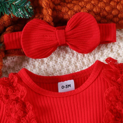 JingleBelle™ Baby Christmas Romper Dress | Red Plaid Long-Sleeve Holiday Gown - bebeika