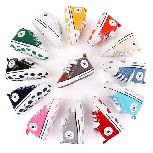 StarSteps™ Classic Canvas Crib Shoes | Soft-Sole Anti-Slip Sneakers - bebeika