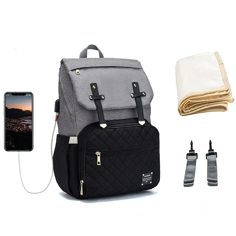 LeQueen™ Diaper Bag Backpack | Large Capacity Travel Bag with USB Port - bebeika