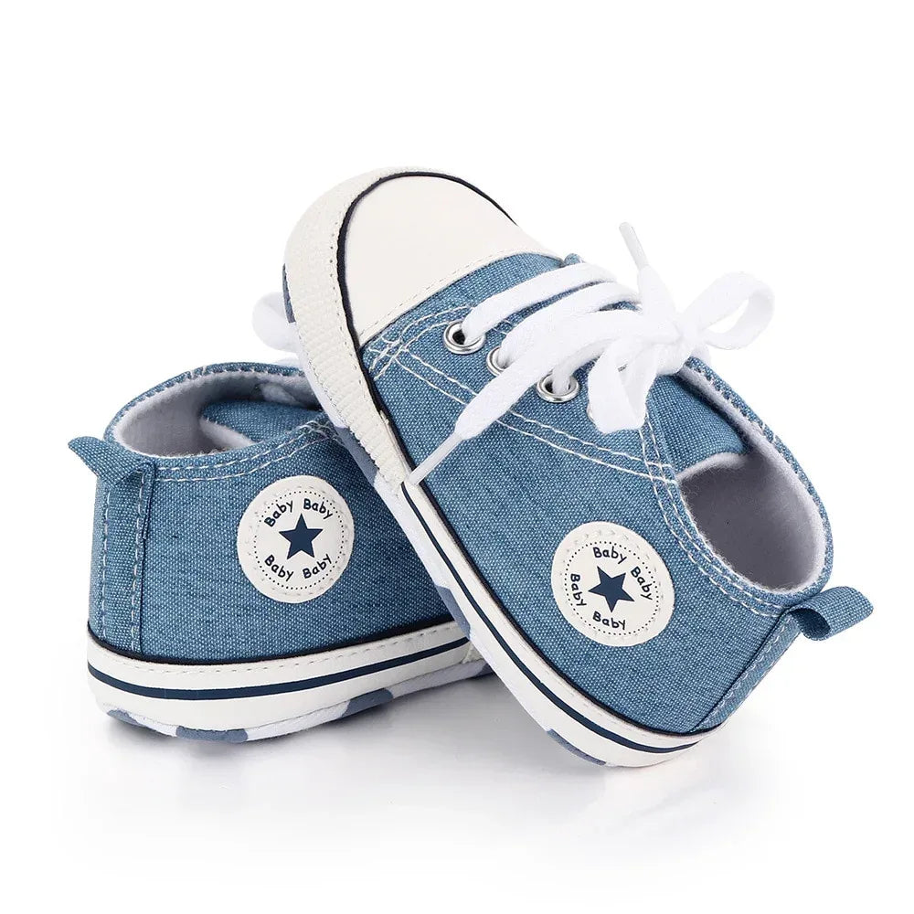 StarSteps™ Classic Canvas Crib Shoes | Soft-Sole Anti-Slip Sneakers - bebeika