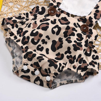 WildHeart™ Baby Leopard Romper | Ruched Sleeveless Jumper & Headband Set - bebeika