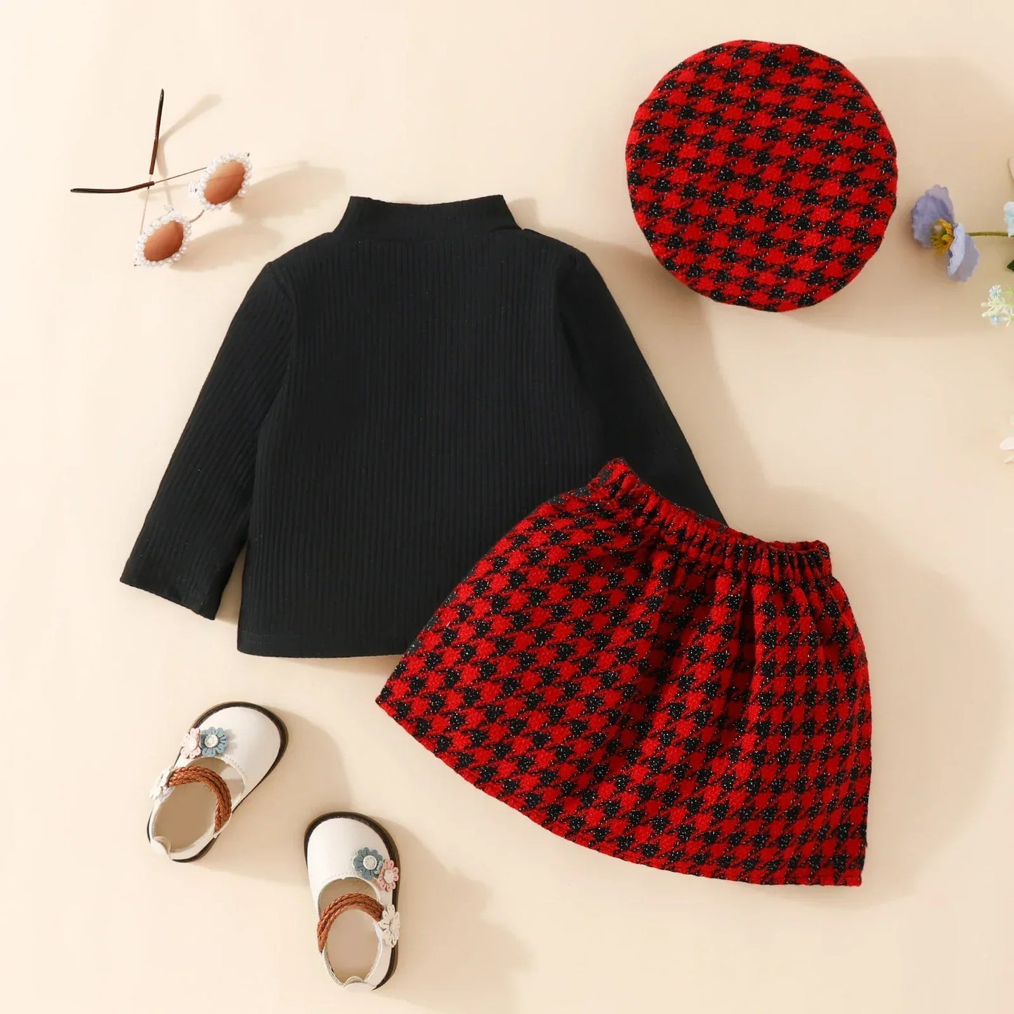 UrbanHeritage™ 3-Piece Toddler Set | Knit Sweater & Plaid Skirt - bebeika