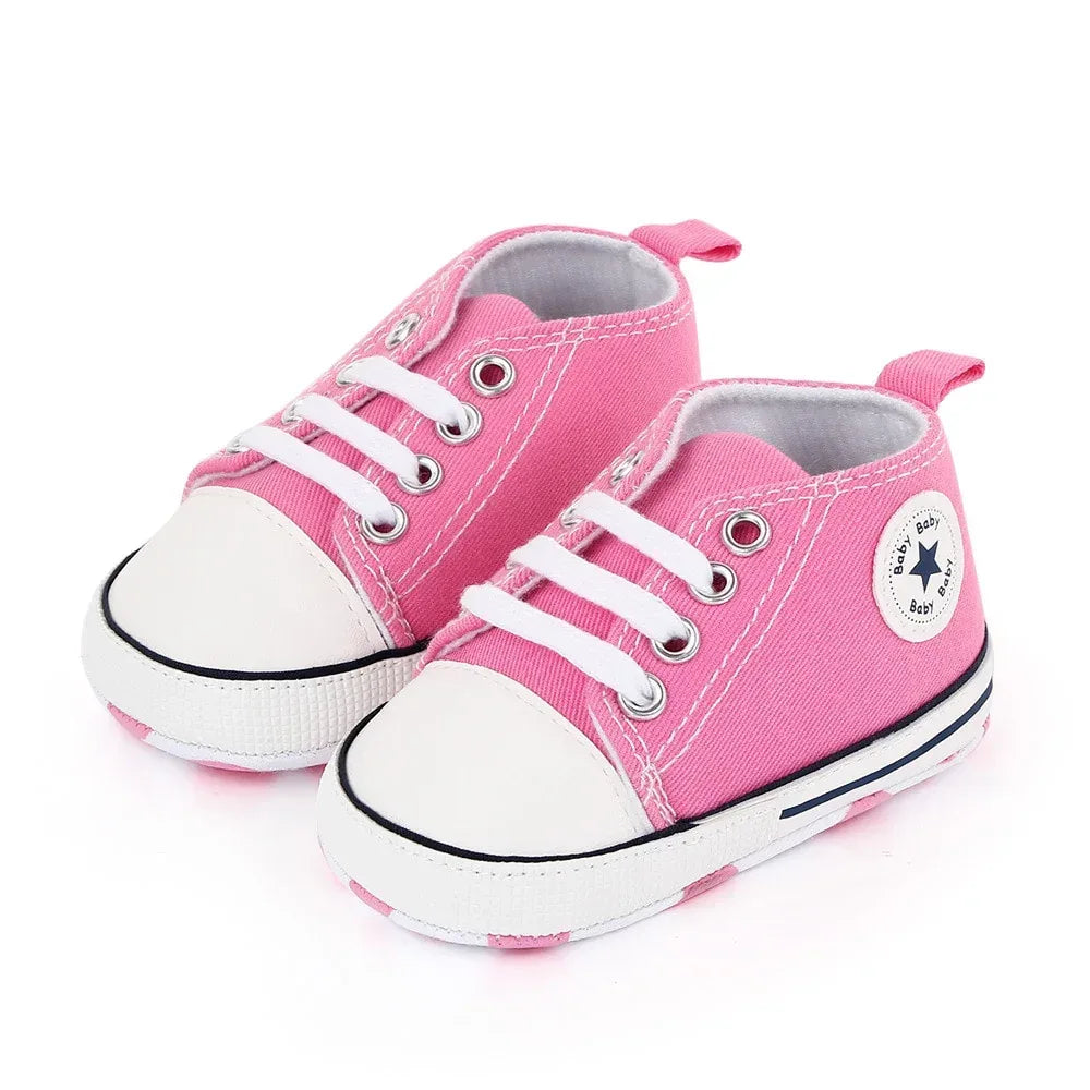 StarSteps™ Classic Canvas Crib Shoes | Soft-Sole Anti-Slip Sneakers - bebeika