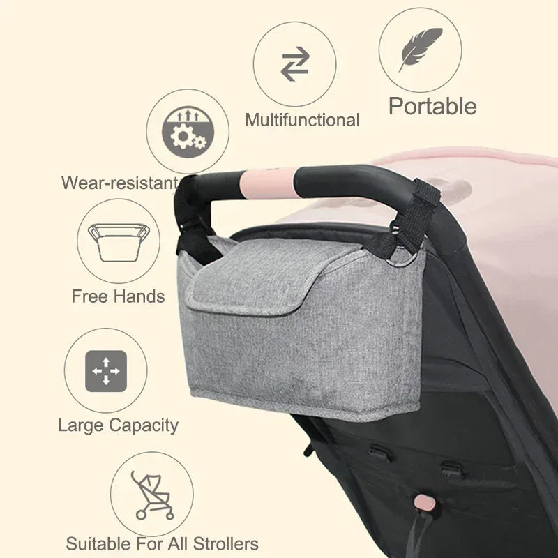 StrollSafe™ Universal Stroller Organizer | Insulated Cup Holder & Storage - bebeika