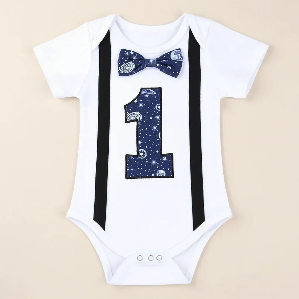 WildOne™ Baby Boy 1st Birthday Set | Gentleman Romper & Suspender Shorts - bebeika