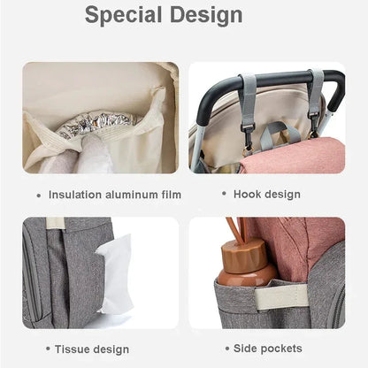 LeQueen™ Diaper Bag Backpack | Large Capacity Travel Bag with USB Port - bebeika