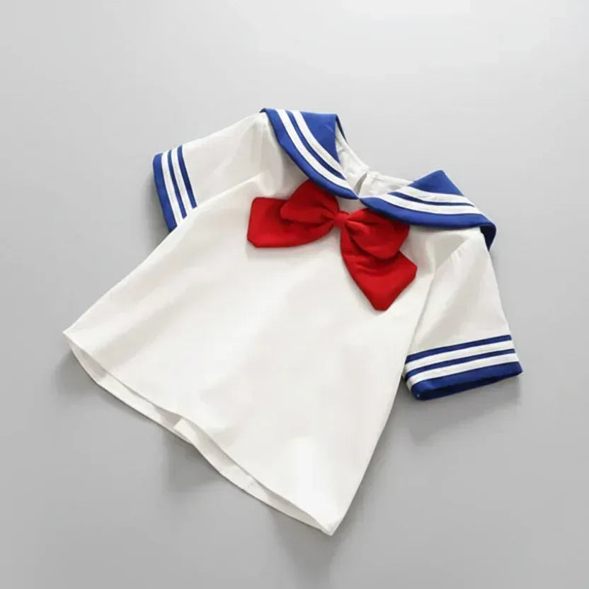 Avenue Academy™ Girls' Preppy Set | Sailor Bow Top & Navy Pleated Skirt - bebeika