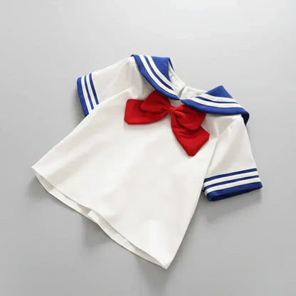 Avenue Academy™ Girls' Preppy Set | Sailor Bow Top & Navy Pleated Skirt - bebeika