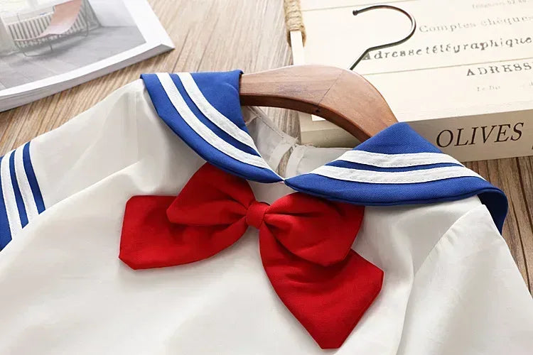 Avenue Academy™ Girls' Preppy Set | Sailor Bow Top & Navy Pleated Skirt - bebeika