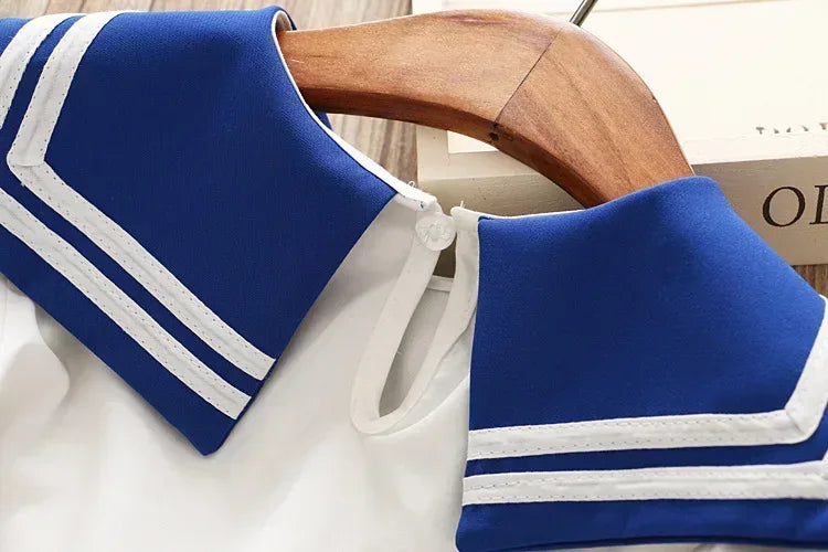 Avenue Academy™ Girls' Preppy Set | Sailor Bow Top & Navy Pleated Skirt - bebeika