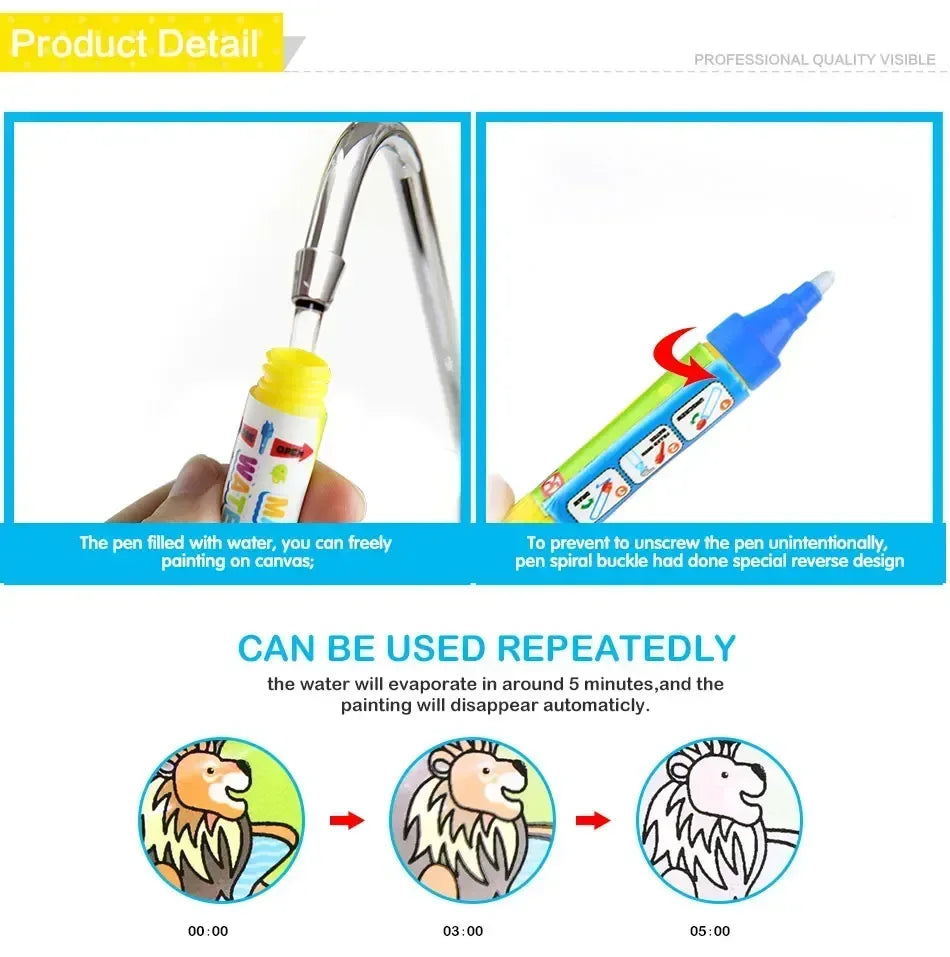 AquaMagic™ Reusable Water Drawing Book | 8 Educational Styles - bebeika