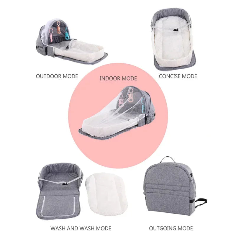NomadNest™ Foldable Baby Travel Bed | Portable Sleeping Pod with Mosquito Net & Toys - bebeika