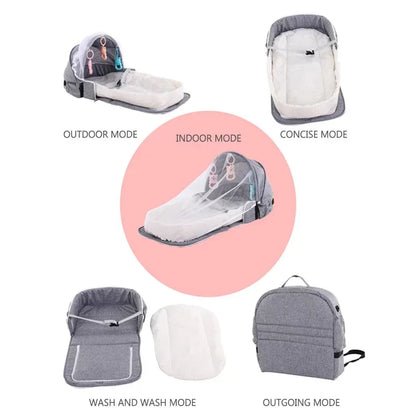 NomadNest™ Foldable Baby Travel Bed | Portable Sleeping Pod with Mosquito Net & Toys - bebeika