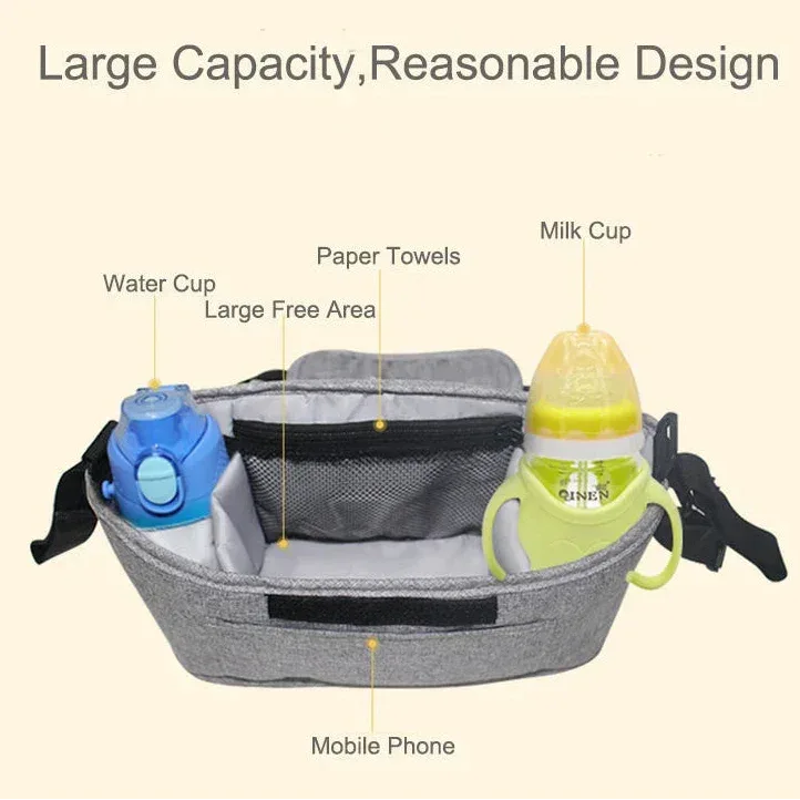 StrollSafe™ Universal Stroller Organizer | Insulated Cup Holder & Storage - bebeika