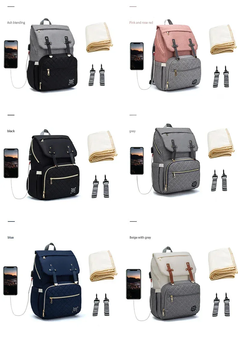 LeQueen™ Diaper Bag Backpack | Large Capacity Travel Bag with USB Port - bebeika