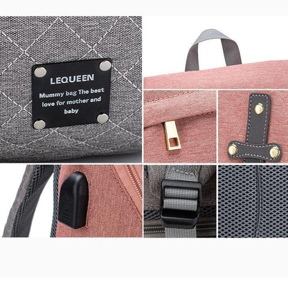 LeQueen™ Diaper Bag Backpack | Large Capacity Travel Bag with USB Port - bebeika