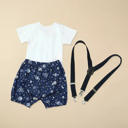 WildOne™ Baby Boy 1st Birthday Set | Gentleman Romper & Suspender Shorts - bebeika