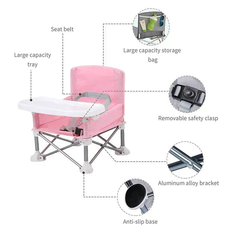 Adventurous Toddler™ Portable Camping Chair | Folding High Chair with Tray & Carry Bag - bebeika