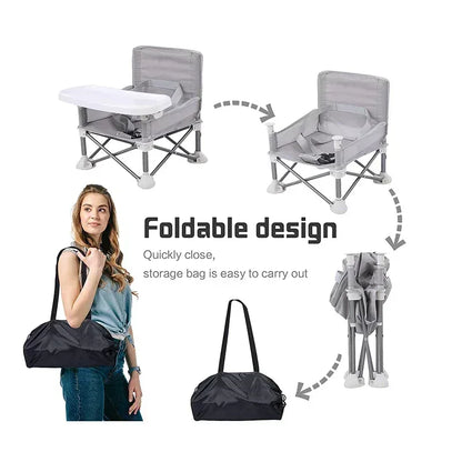 Adventurous Toddler™ Portable Camping Chair | Folding High Chair with Tray & Carry Bag - bebeika