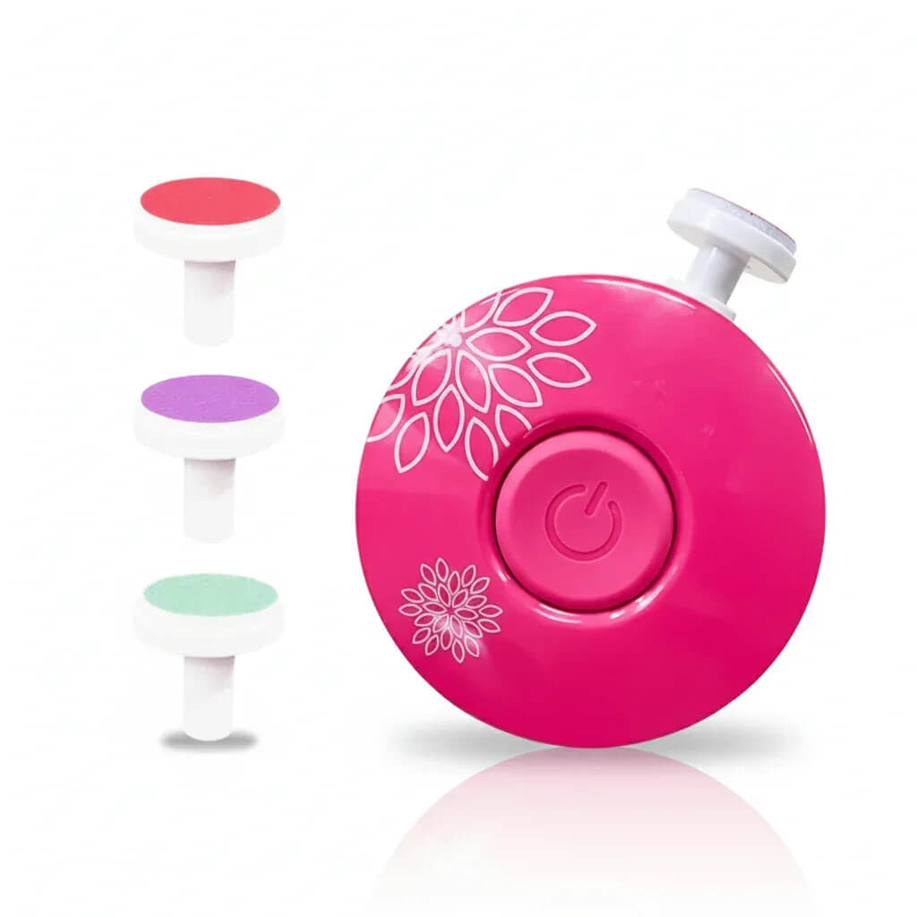 Pink and white device with floral design on a white background