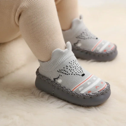 FoxPaws™ Anti-Slip Baby Sock Shoes | Leather-Sole Indoor Walkers - bebeika