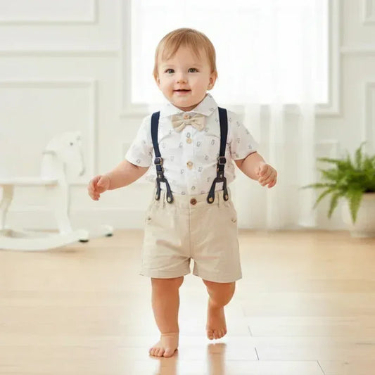 MiniPrep™ Baby Boy Overalls Set | Short-Sleeve Plaid Gentleman Suit - bebeika