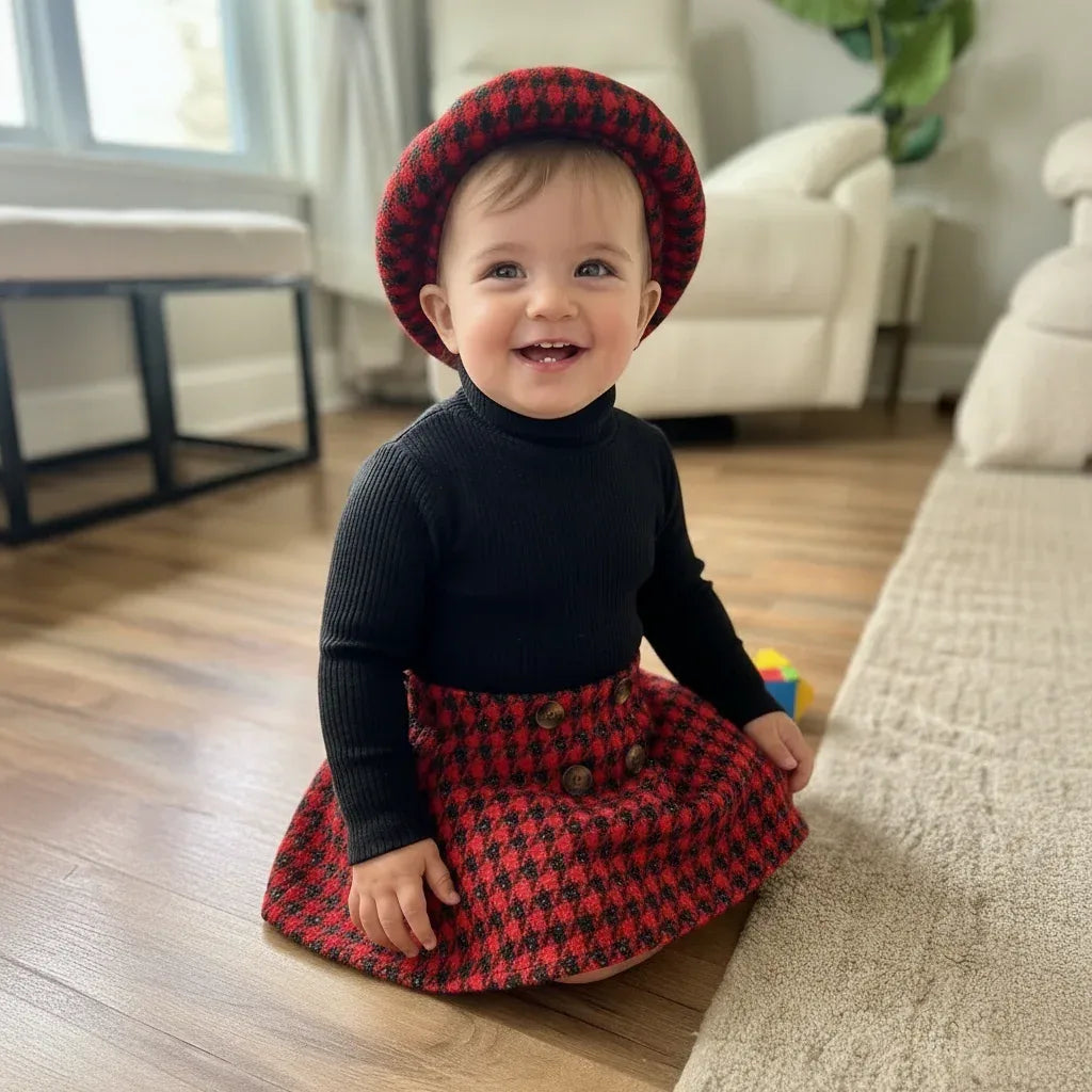 UrbanHeritage™ 3-Piece Toddler Set | Knit Sweater & Plaid Skirt - bebeika