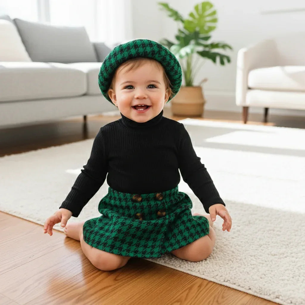 UrbanHeritage™ 3-Piece Toddler Set | Knit Sweater & Plaid Skirt - bebeika