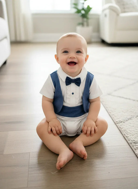 GentleStep™ British Style Baby Romper | Short-Sleeved Gentleman Suit - bebeika