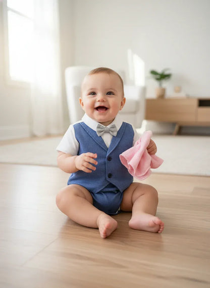 GentleStep™ British Style Baby Romper | Short-Sleeved Gentleman Suit - bebeika