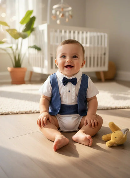 GentleStep™ British Style Baby Romper | Short-Sleeved Gentleman Suit - bebeika
