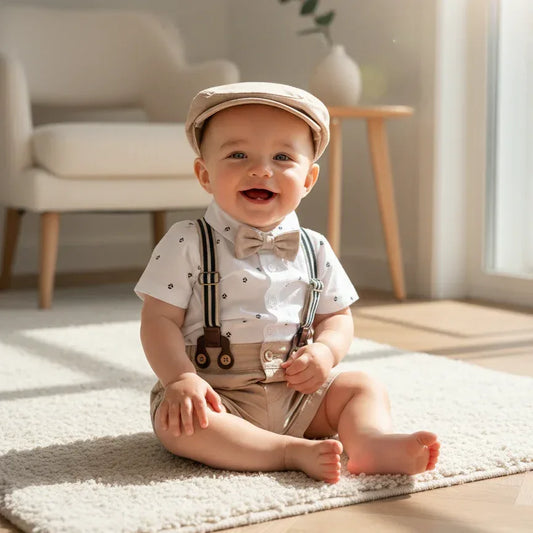 IconicPrint™ Gentleman Baby Romper | Designer-Style Formal Bodysuit - bebeika