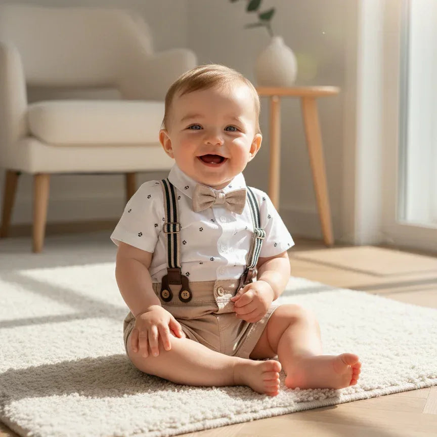 IconicPrint™ Gentleman Baby Romper | Designer-Style Formal Bodysuit - bebeika