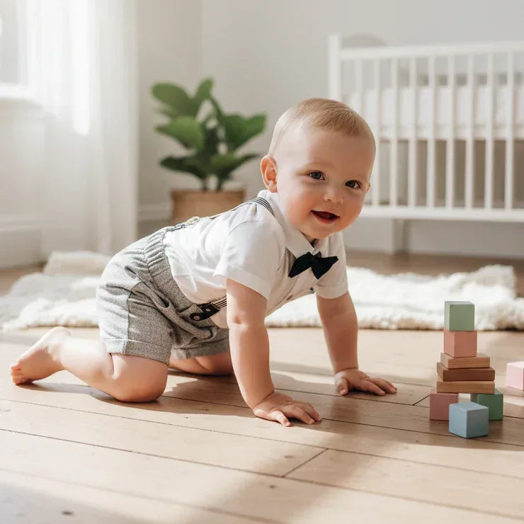 LittleVIP™ Baby Boy Suspender Set | Plaid Bodysuit & Shorts Suit - bebeika