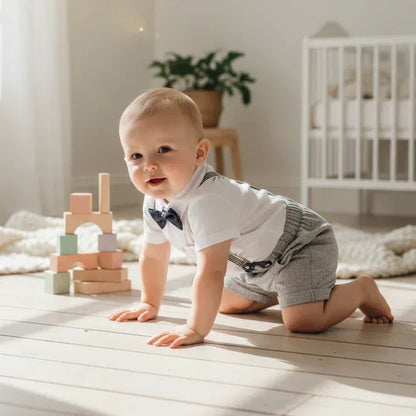 LittleVIP™ Baby Boy Suspender Set | Plaid Bodysuit & Shorts Suit - bebeika