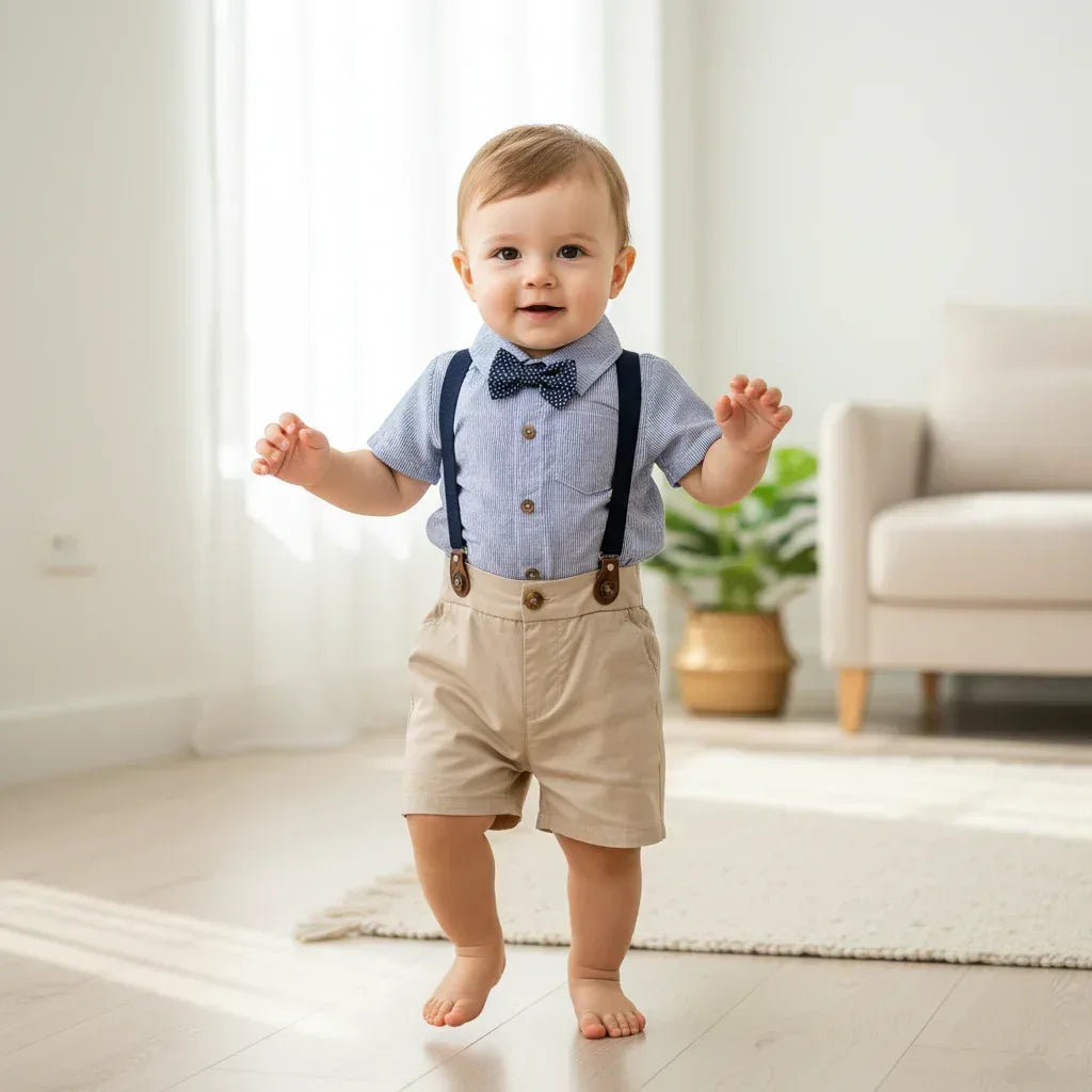 LittleVIP™ Baby Boy Suspender Set | Plaid Bodysuit & Shorts Suit - bebeika