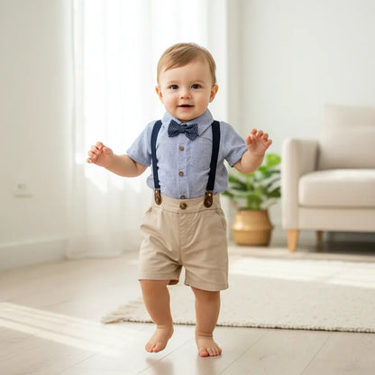 LittleVIP™ Baby Boy Suspender Set | Plaid Bodysuit & Shorts Suit - bebeika