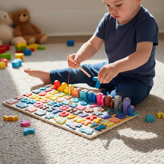 Navigator™ 7-in-1 Activity Board | Wooden Fishing, Math & Traffic Puzzle - bebeika