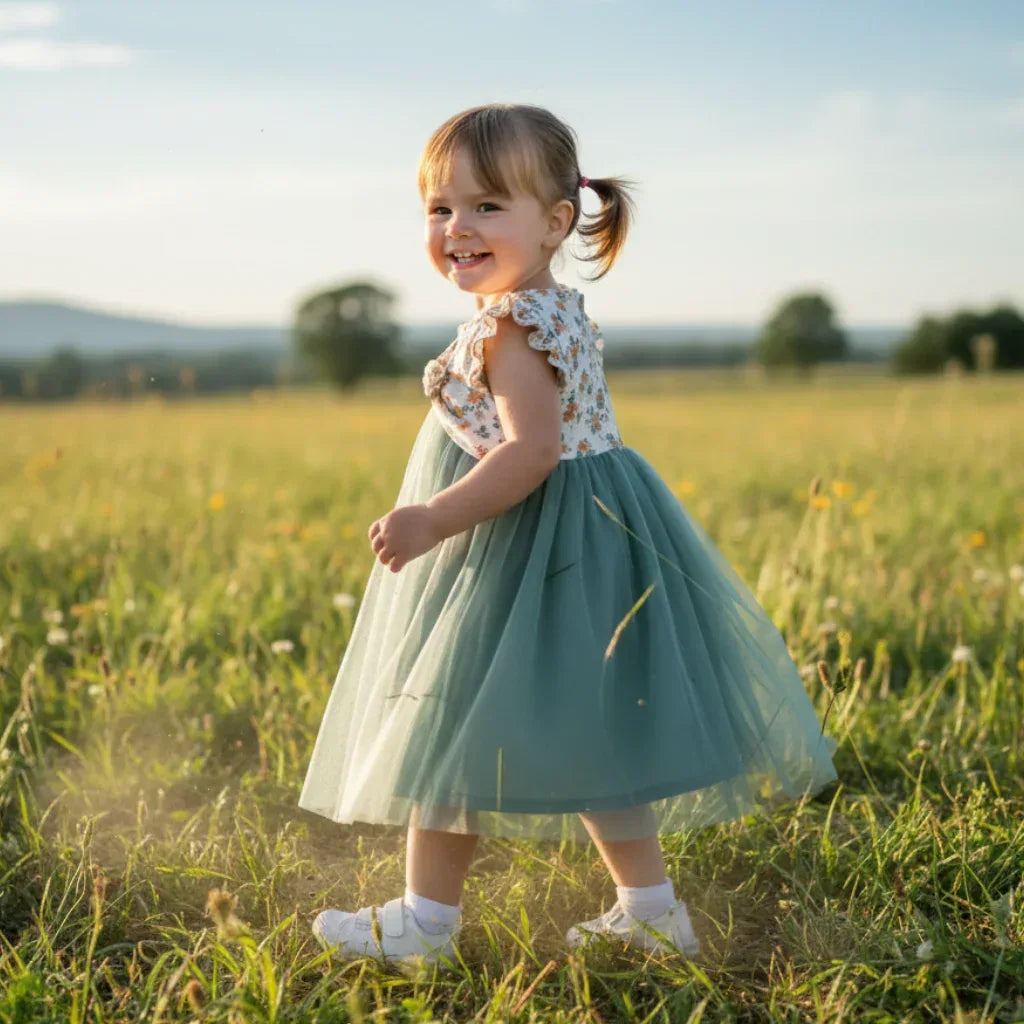 AeroChiffon™ Baby Girl Floral Dress | Lightweight Chiffon Party Skirt - bebeika