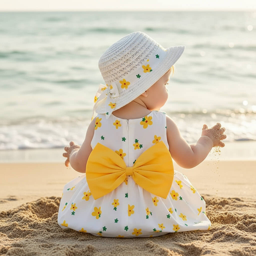 Heritage Floral™ Baby Dress | Sleeveless Bow-Accent Summer Skirt
