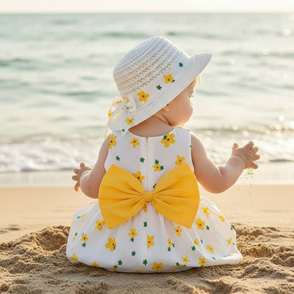 Heritage Floral™ Baby Dress | Sleeveless Bow-Accent Summer Skirt