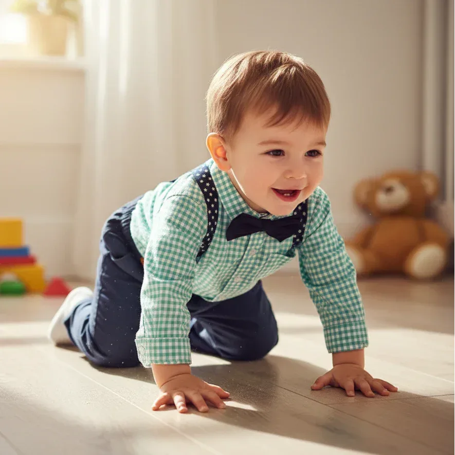 StarGazer™ Boys' 4-Piece Set | Gingham Button-Down & Suspender Trousers - bebeika