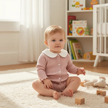 Lily-Mae™ Baby Girl Romper | Peter Pan Collar & Embroidery Bodysuit - bebeika